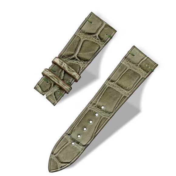 Real Alligator Skin Watch Strap – Minimalist Design - Khaki Color